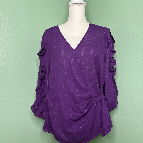 New York & Company Tops - NWT New York & Company Purple Ruffle Sleeve Blouse large
